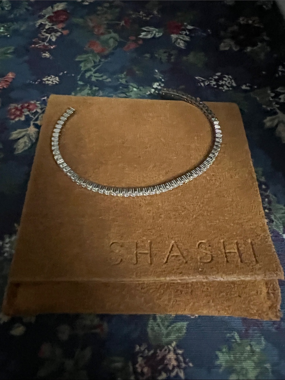 SHASHI Silver Baguette Crystal Bracelet Cuff